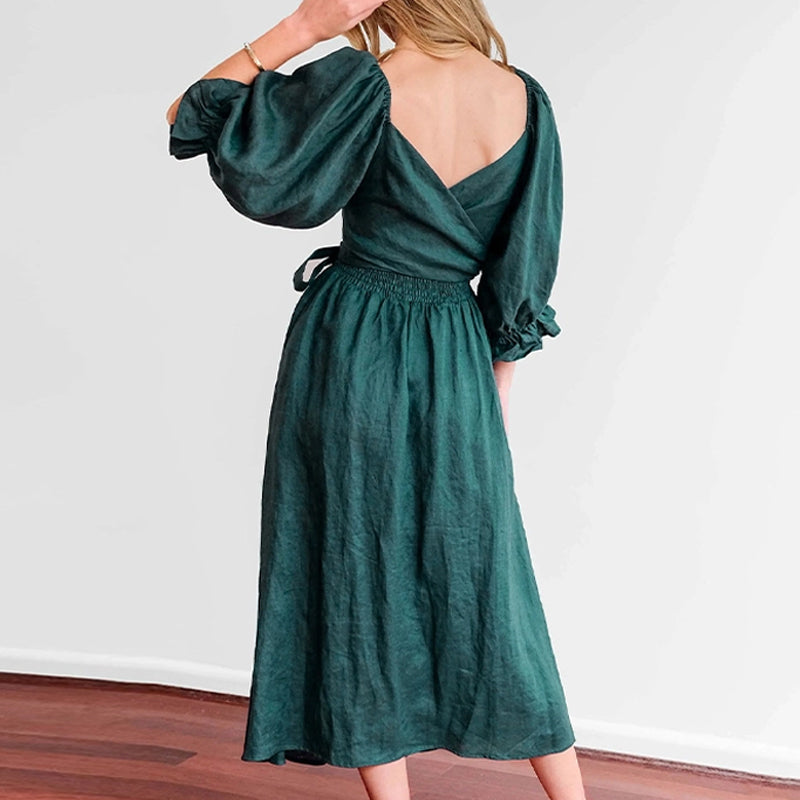 French Ruffled Lantern Sleeves Multi-wear kjole med rysjermer