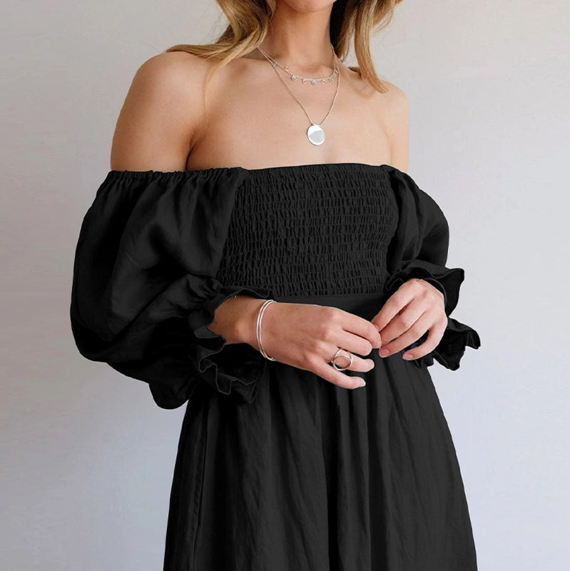 French Ruffled Lantern Sleeves Multi-wear kjole med rysjermer