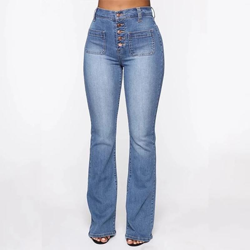 Jeans med høy midje og boot-cut og knapper