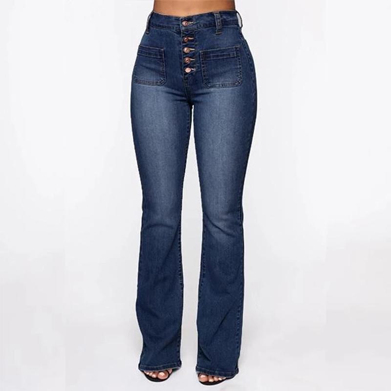 Jeans med høy midje og boot-cut og knapper